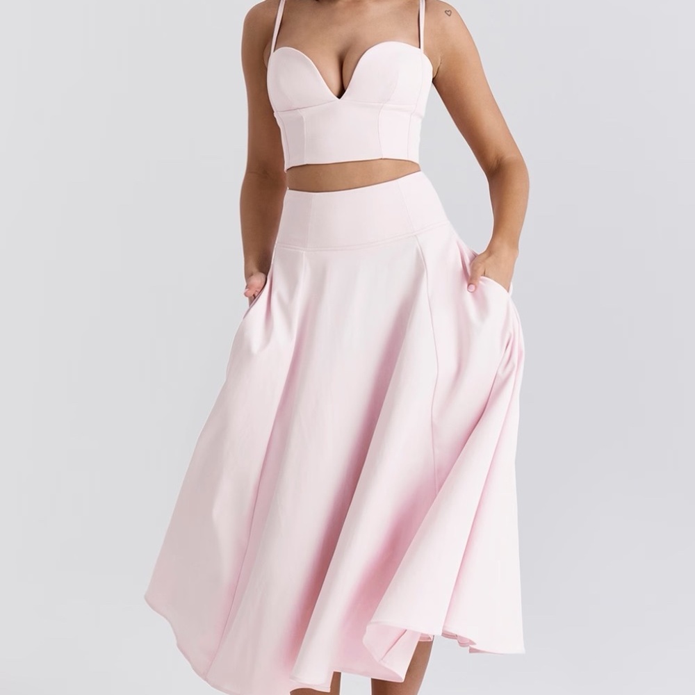 House of CB - Ballerina Pink A-line Midi Skirt - Picture 2 of 9